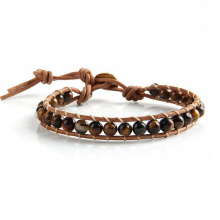 Wholesale High quality Stone Buddhist Bracelet Jewelry, Leather Tiger Eye Bead Buddhist Bracelet